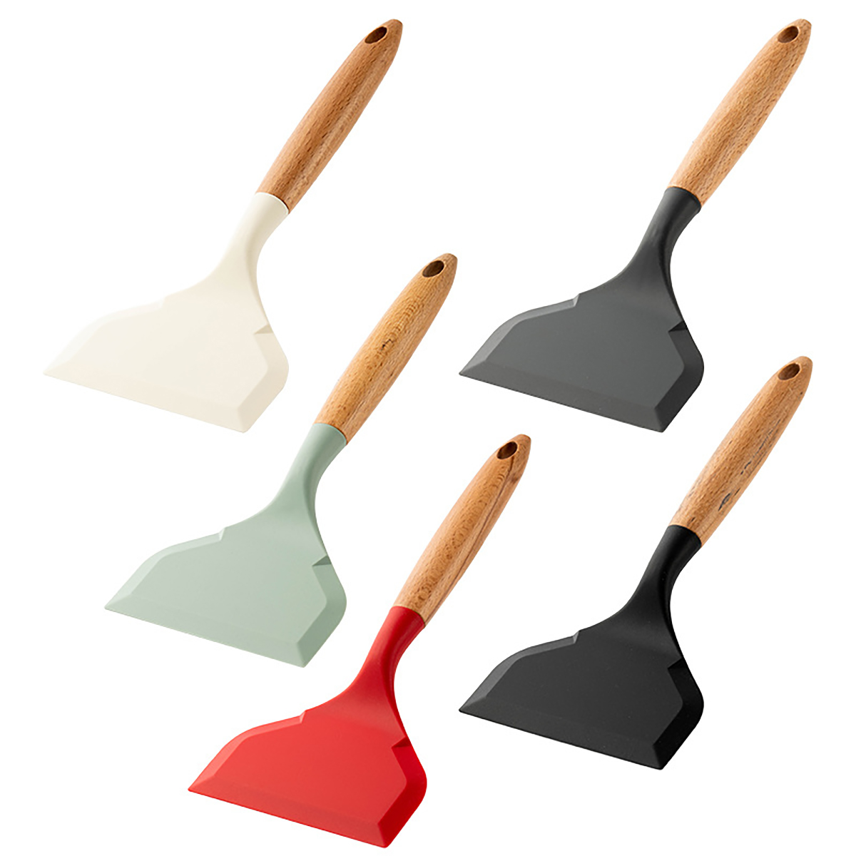 Espátula de silicona con mango de madera, espátula antiadherente de boca ancha para freír, termoestabilidad, herramienta de cocina, 1 ud.