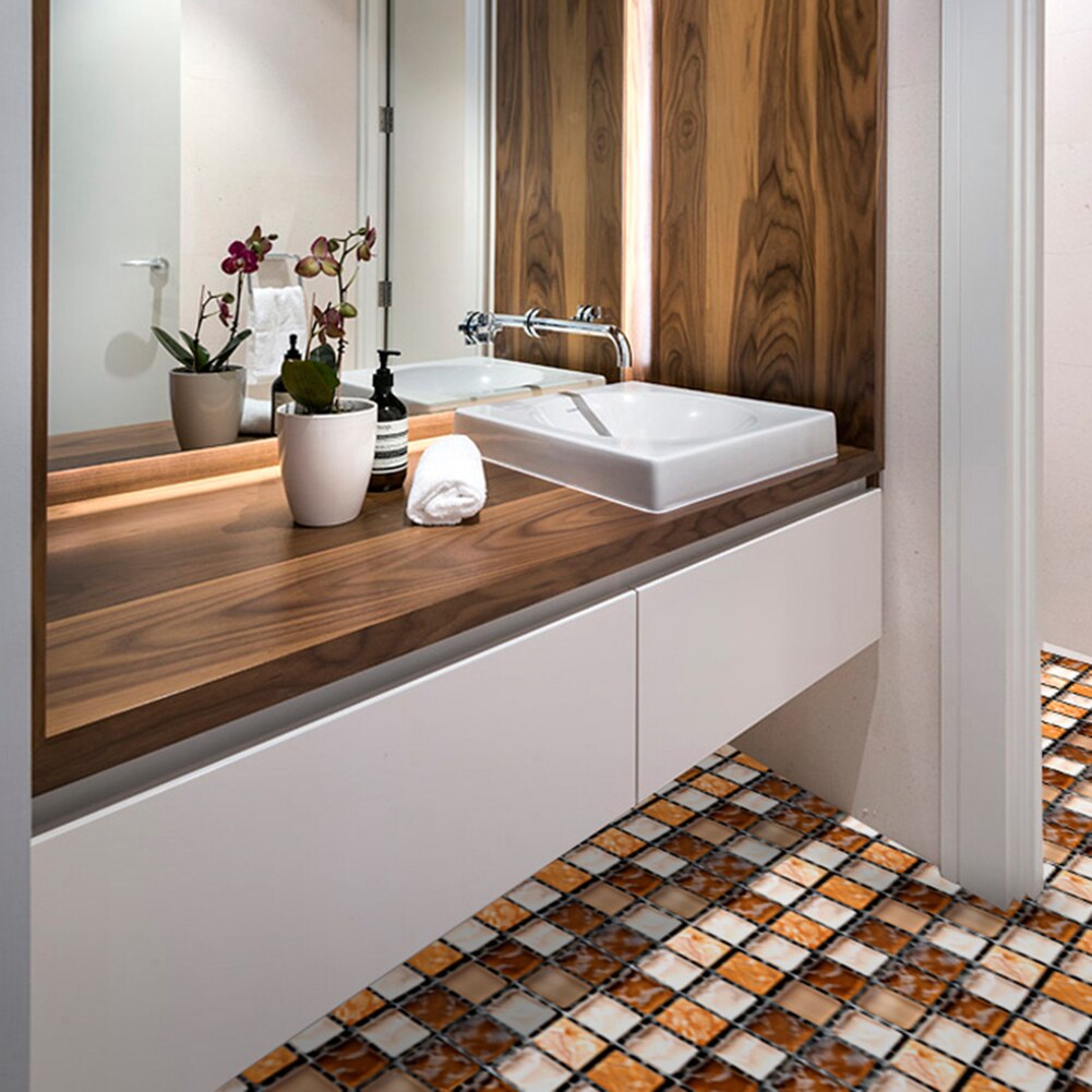 10pcs/set DIY Waterproof Floor Decor PVC Anti-collision Tile Stickers Decal Mosaic Thickened Wall Tile Stickers