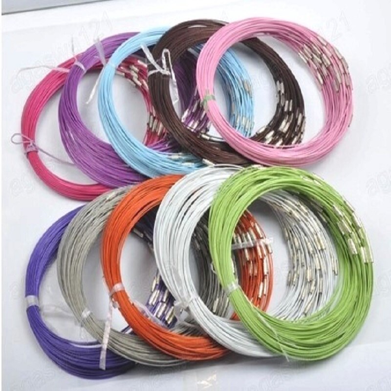 Stainless Steel Wire Choker Necklace 18" Mix Color Collares Populares Materials To Make Necklaces Cierres Para Collares 50Pc/Lot