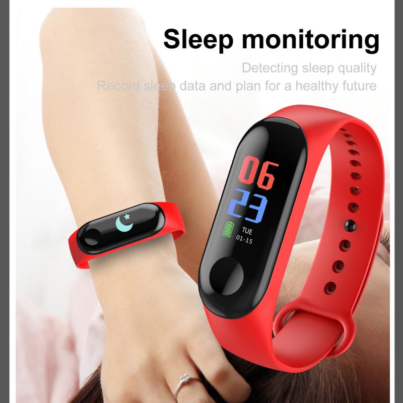 Reloj inteligente M3 con Bluetooth, pulsera con podómetro, control del ritmo cardíaco y de la presión sanguínea, resistente al agua