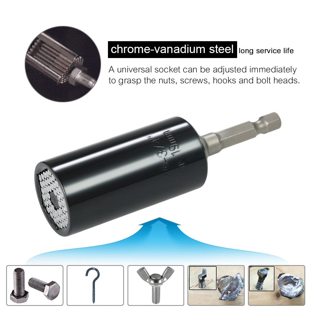 7mm-19mm douille 2 pièce/ensemble universel réglable couple cliquet douille métrique clé perceuse électrique adaptateur jeu de douilles outils de réparation