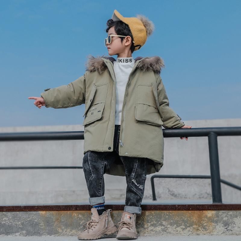 Juventude novo inverno mais veludo acolchoado quente menino jaqueta de algodão quente parka com capuz jaqueta menino frio criança neve jaqueta preto e verde