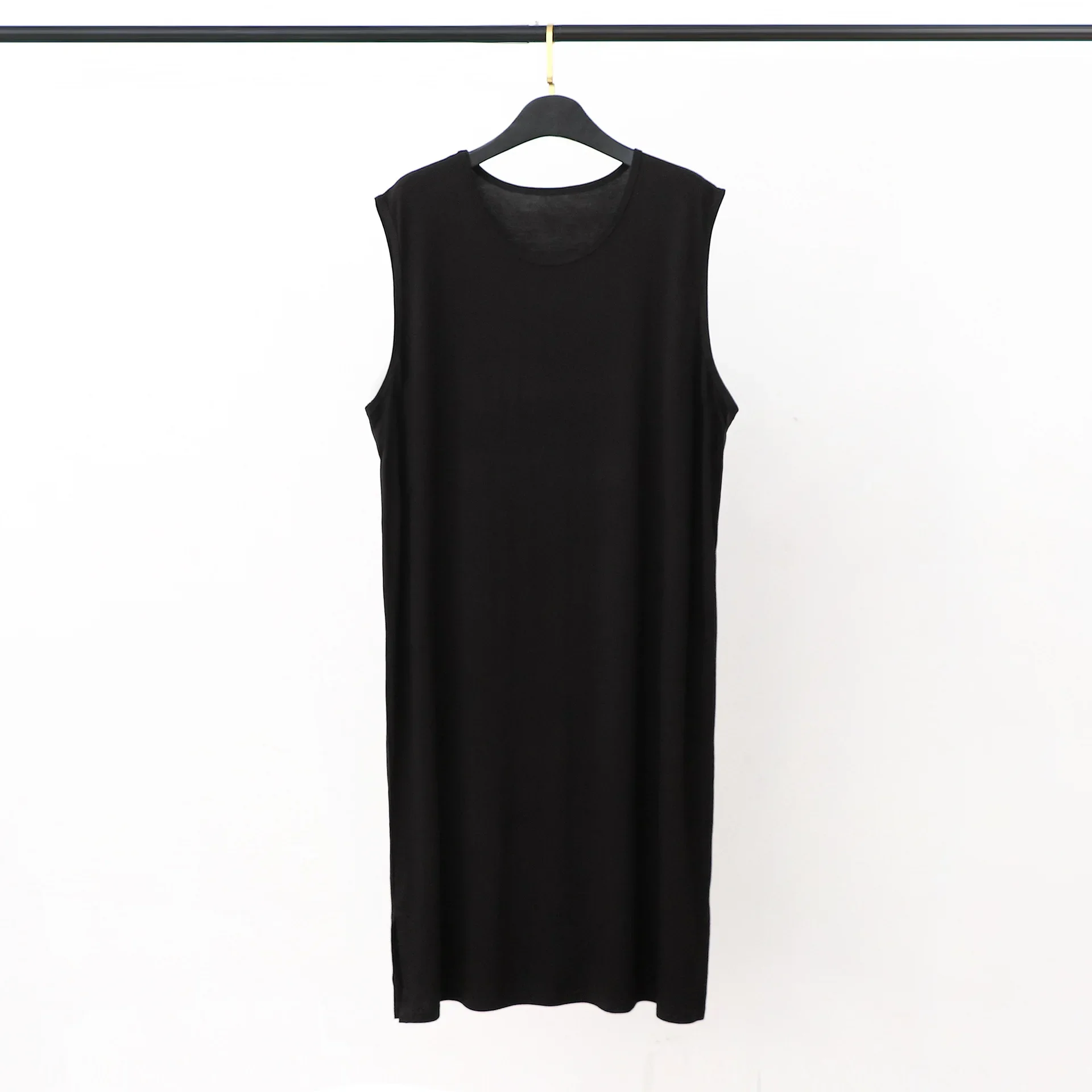 2025 pijamas de Modal de verano para hombres, batas estilo de chaleco, albornoz largo sin mangas de talla grande, ropa de hogar holgada, suave y cómoda para hombres: XXXL / Negro