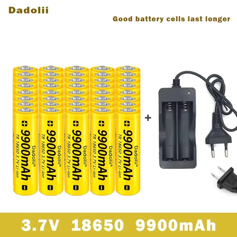 18650 Battery Rechargeable Battery 3.7V 18650 9900mAh Capacity Li-ion Rechargeable Battery For Flashlight Torch Battery+Charger: SKY BLUE