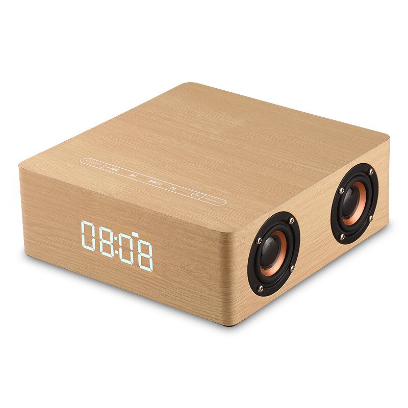 En bois sans fil Bluetooth TF carte U disque lecture petit haut-parleur horloge tactile