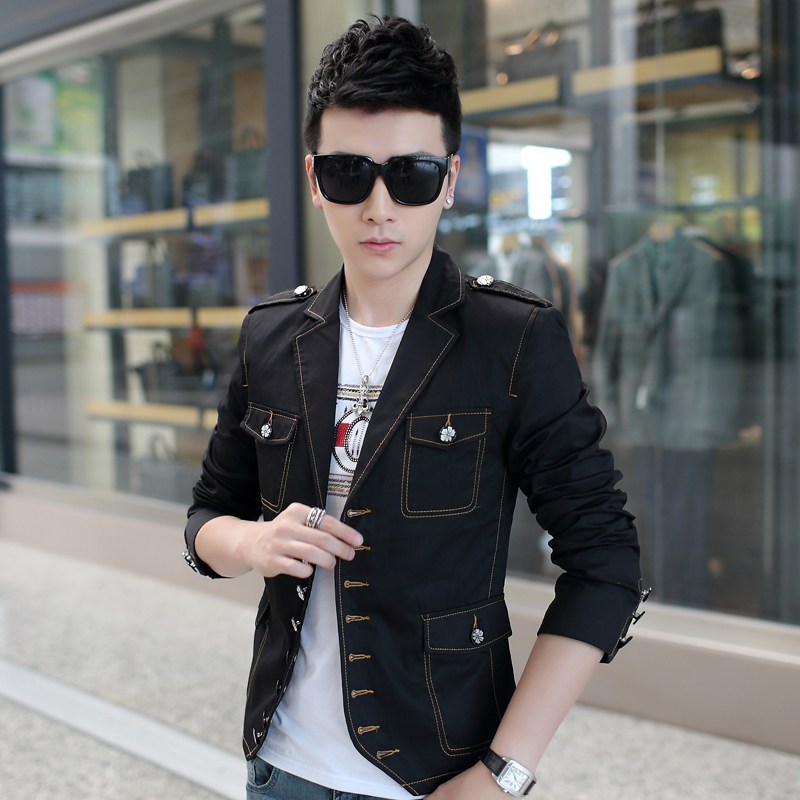 spring and autumn hair stylist suits Korean casual Slim jacket denim jacket young men short suit