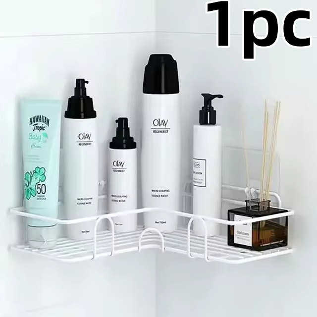 Estante de baño, estantes de almacenamiento de esquina montados en la pared, soporte para champú, estante de hierro, escurridor de ducha, organizador de accesorios de cocina: Marfíl