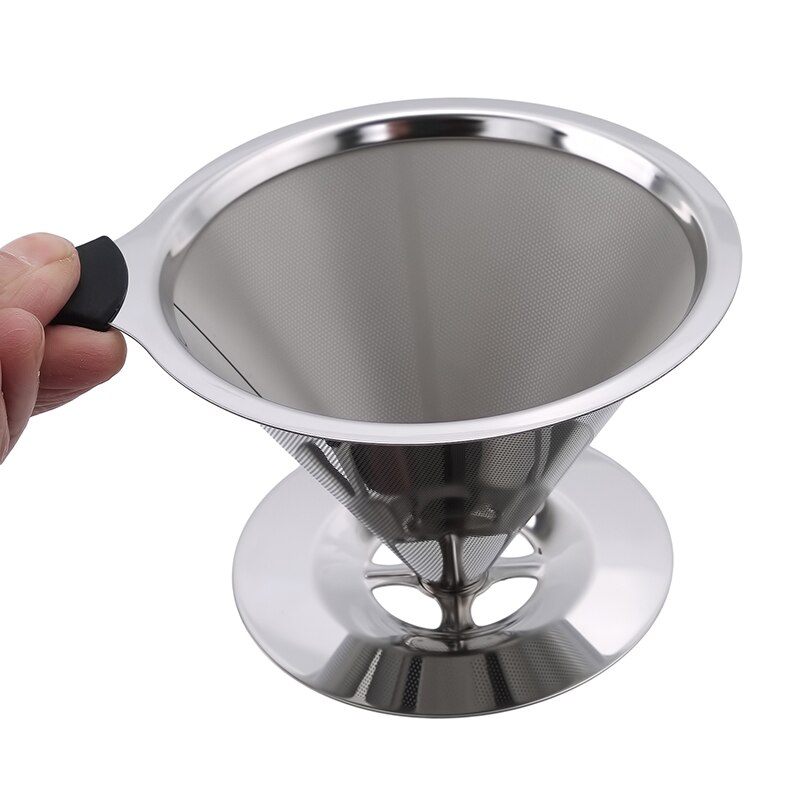 Reusable Coffee Filter Stainless Steel Cone Coffee Filter Baskets Mesh Strainer Pour Over Coffee Dripper With Stand Holder