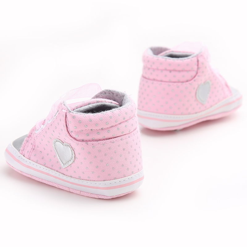 Nyfødt lille barn baby baby lille barn polka dot skridsikker blød sål snøre sko vuggesko søde baby sko: Lyserød / 0-6 måneder
