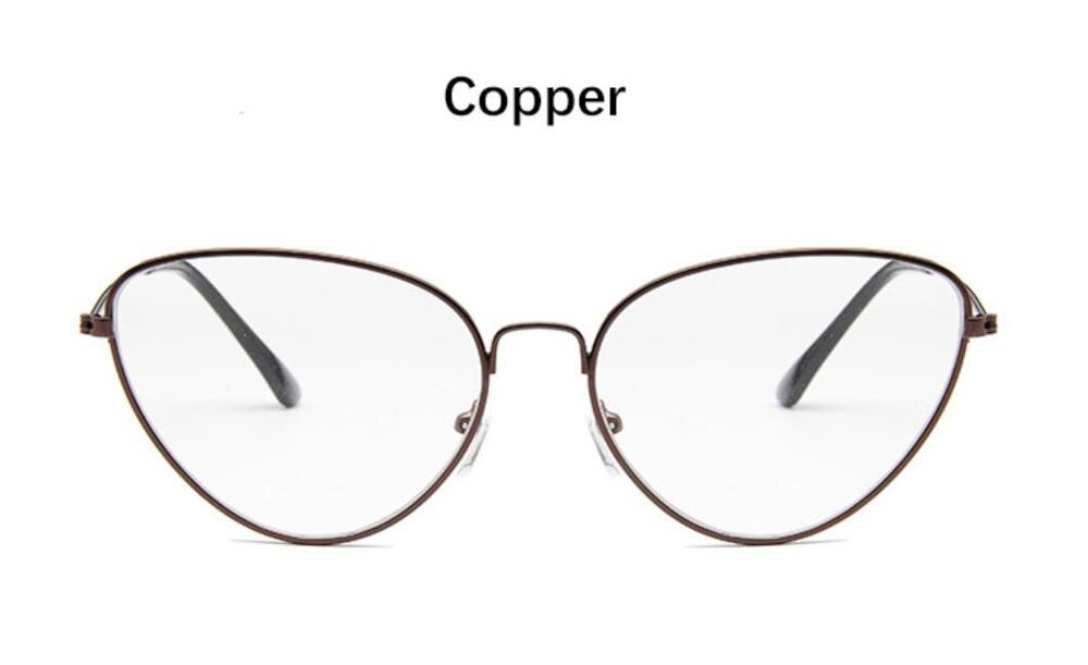 Óculos gatinho de metal fino, óculos femininos transparentes de marca de luxo, óculos retrô para mulheres: Copper frame