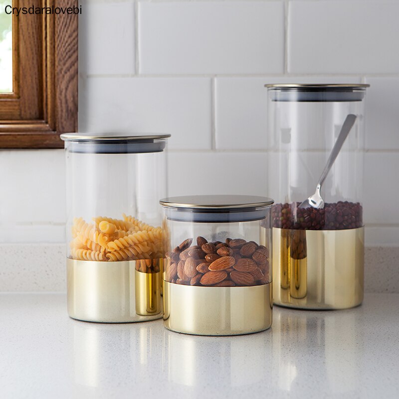 Tarros sellados de vidrio para el hogar, recipiente de almacenamiento de cocina transparente, a prueba de humedad, depósito de almacenamiento de alimentos, jarra de vidrio europeo