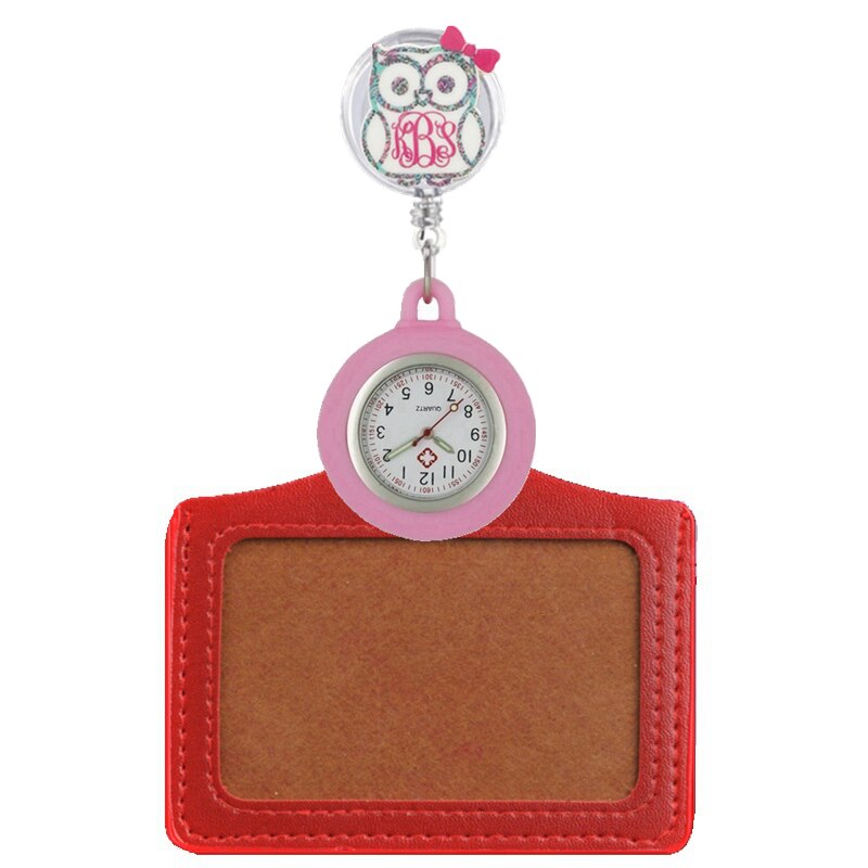 Mooie Leuke Mooie Uil Verpleegster Pocket Horloges Doctor Intrekbare Badge Reel Horloges Met Id Kaarten Houders
