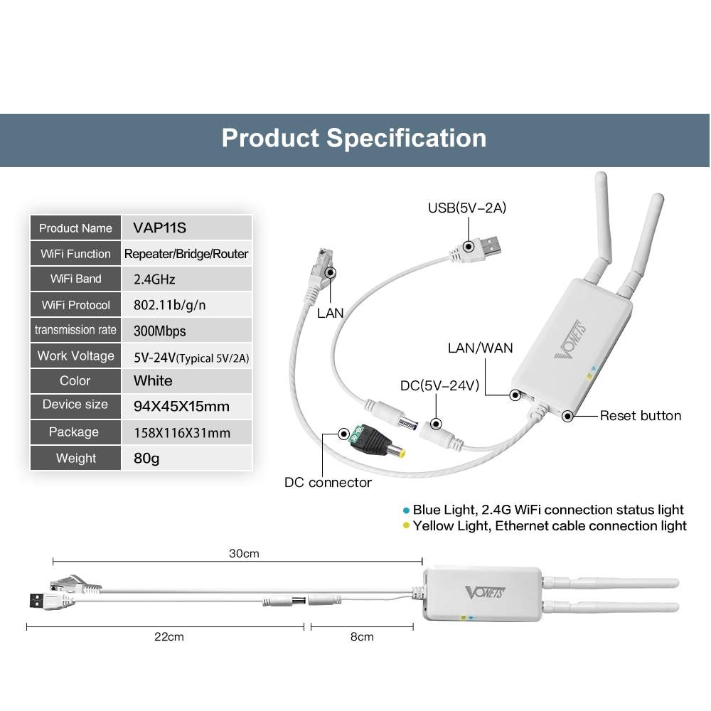 Vonets VAP11S ミニエンジニアリングブリッジ wifi リレールーティング ap 増幅ネットワークポート拡張 iot 無線ケーブル