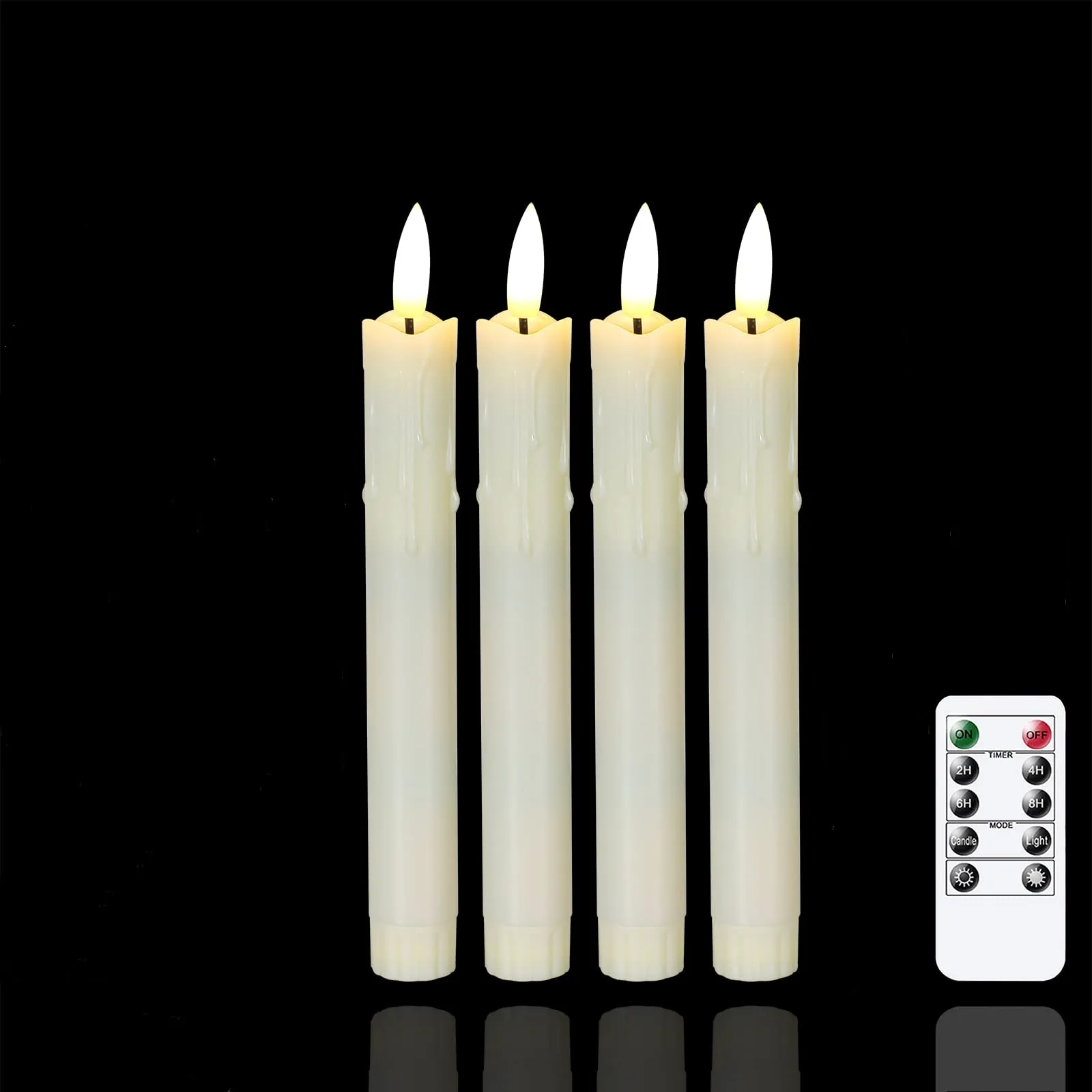 Halloween LED Flameless Flickering Taper Candle Light Remote Window Candlesticks Christmas Thanksgiving Party Fireplace Decor: Cold White