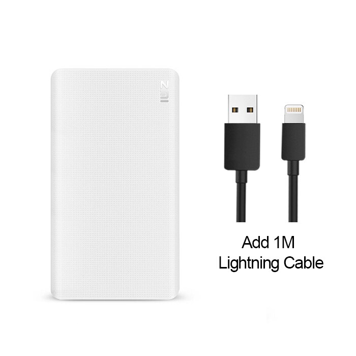 ZMI 5000 mAh Power Bank 5000mAh Powerbank external battery portable charging Two-way Quick Charge 2.0 for iPhone: Add Lightning Cable