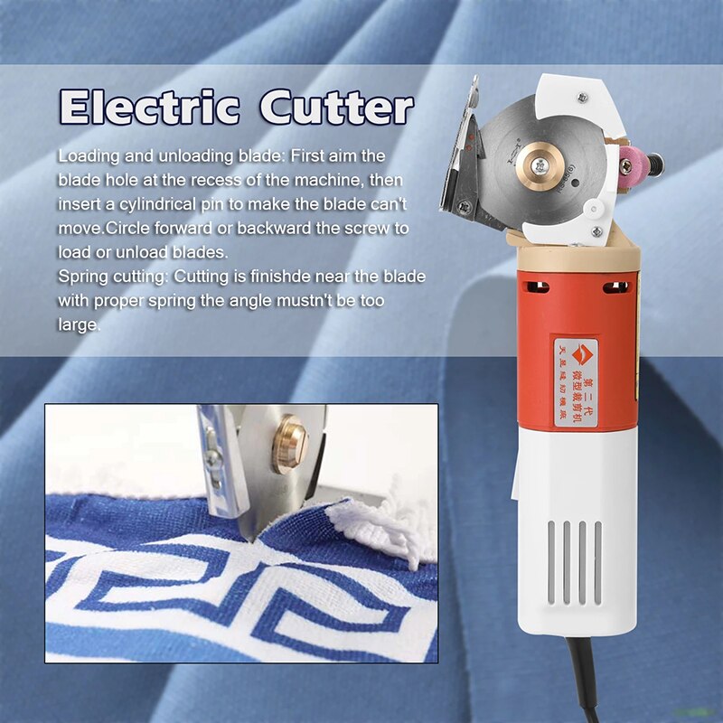 Electric Shear Cutting Machine, Handheld Portable 65mm Rotary Blade Electric Cloth Cutter, Electric Scissors with Round Knife