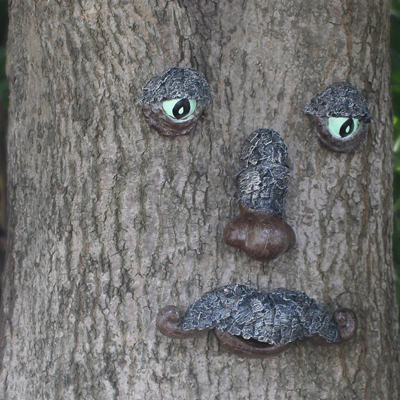 1 Set of Tree Face Decor Funny Tree Sculpture Yard Art Garden Decoration (Brown)