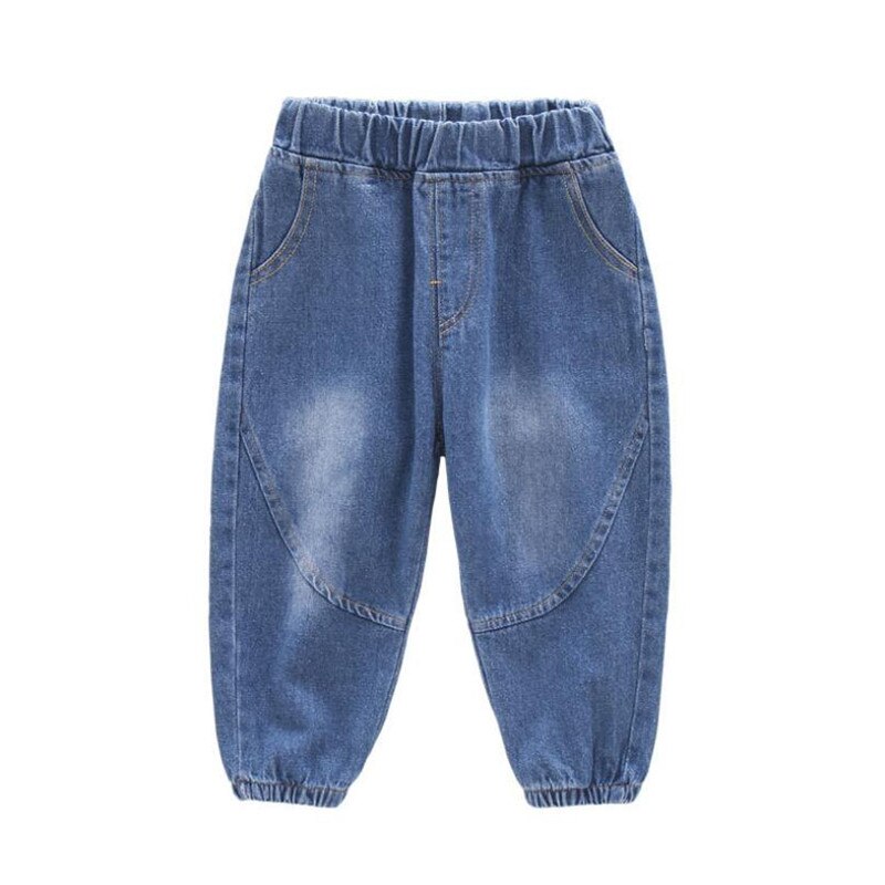 Vårgutter lange løse jeansbukser uformell denimblå elastisk brede ben pappabukser elastisk midje småbarnsjeans i 2-7 år: 2t