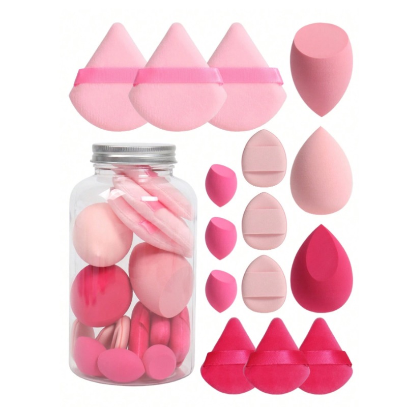 15 Sponges And Storage Jar Makeup Sponges Hygienic, Dual-Use Foundation Makeup Creams With Air Cushion Puff, Mixed Sponge