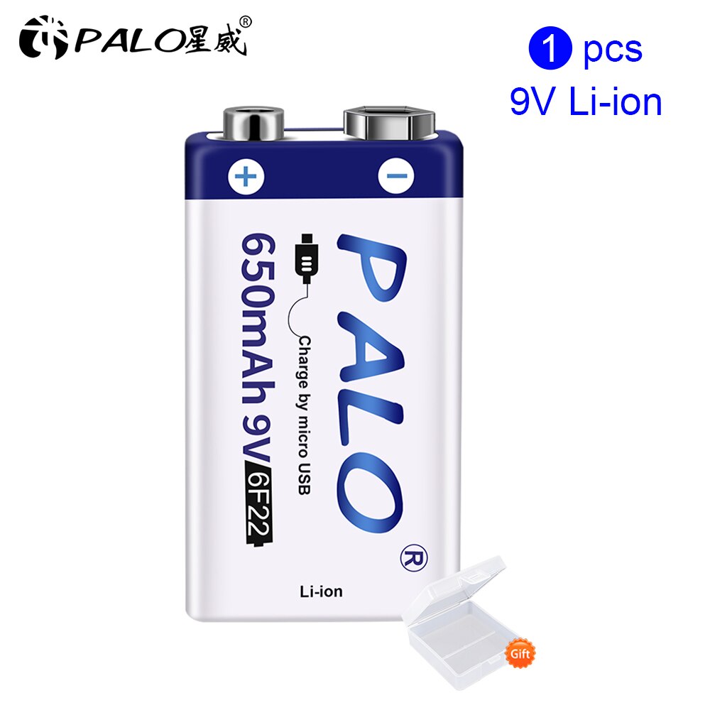 Bateria recarregável do lítio 9v de usb da bateria 9v do li-íon 650mah de palo 6f22 9v usb para o controle remoto do brinquedo: 1PC