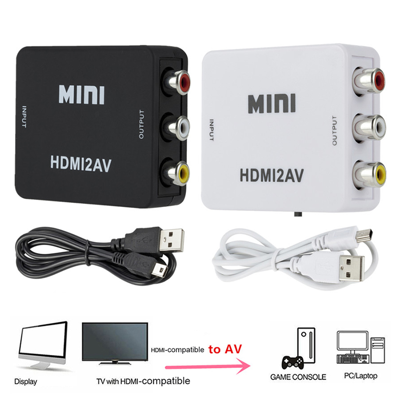 Full hd 1080p hdmi-compatível com rca av composto adaptador conversor hdmi2av/av2hdmi cabo de áudio e vídeo cvbs av adaptador com cabo