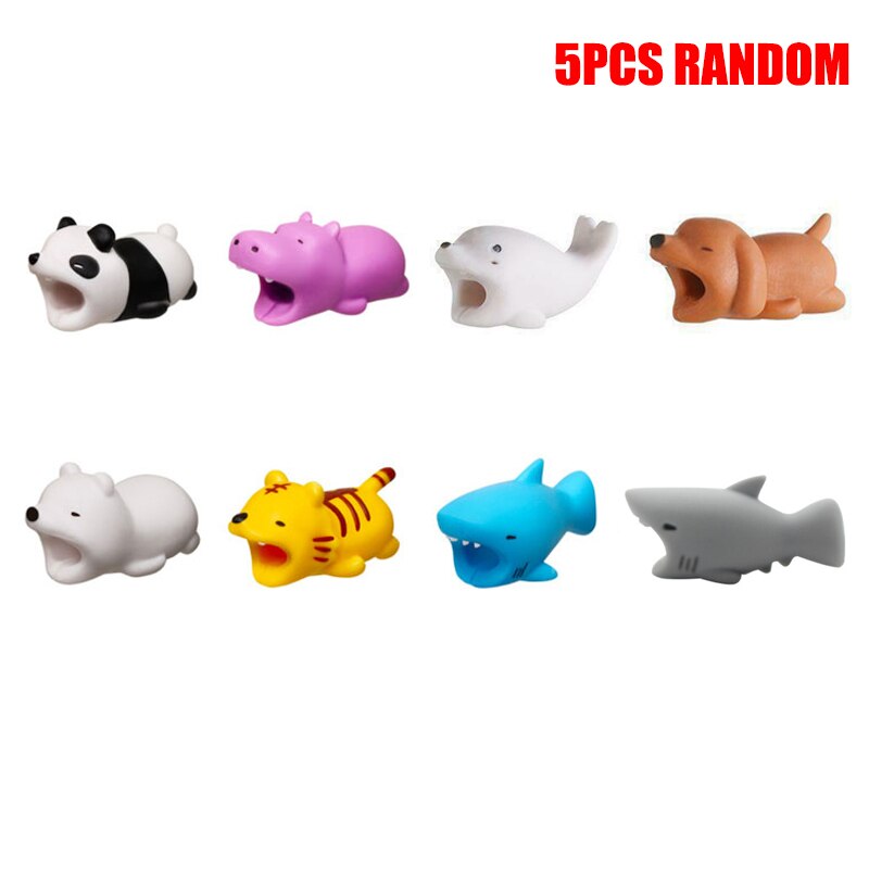 Cute Animal Cartoon Cable Saver Cover Phone USB Bite Charger Data Cord Protector Silicone DJA88: 5pcs