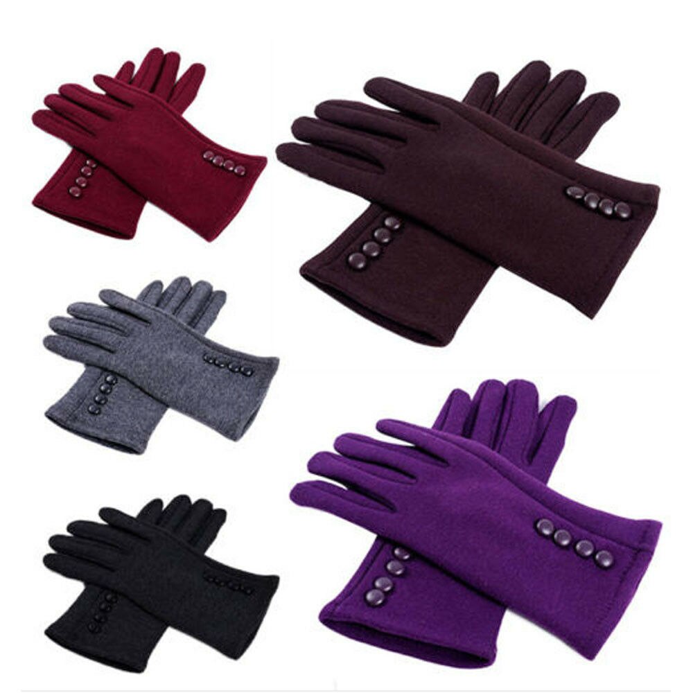 Women Ladies Button Fleece Thermal Lined Touch Screen Gloves Winter Glove