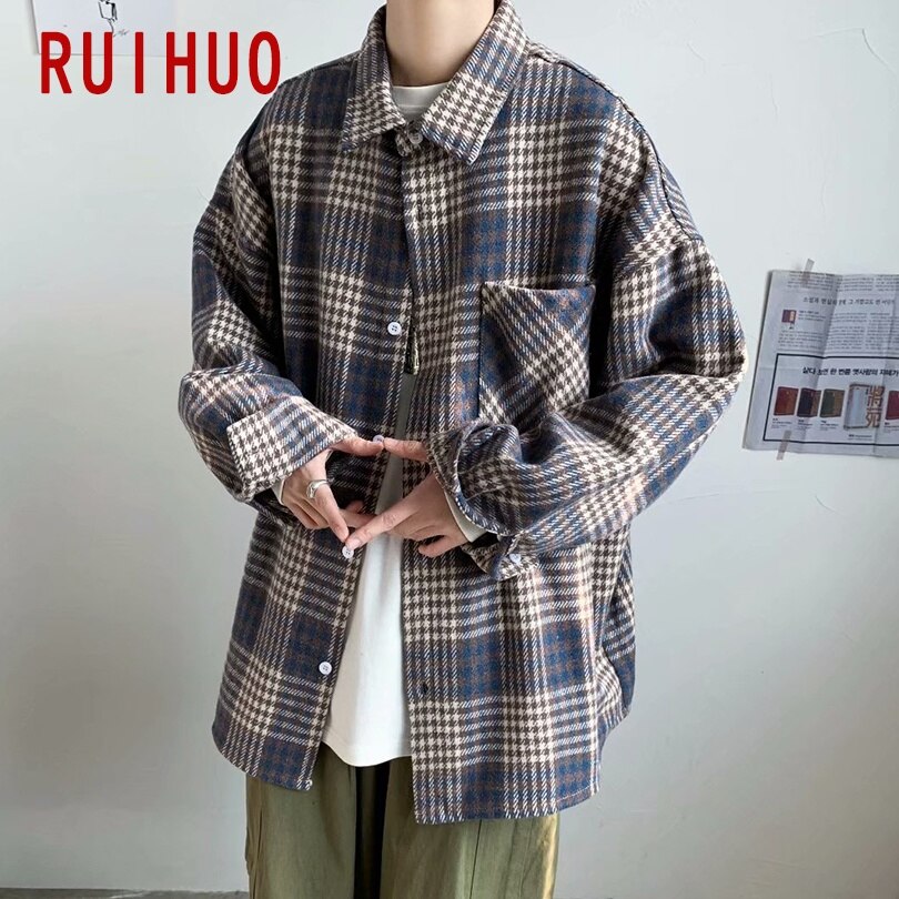 RUIHUO Spring Men Shirt Male Clothing Slim Fit Cotton Long Sleeve Casual Shirts Men Brand Plus Size M-2XL: Khaki / Asian size XL
