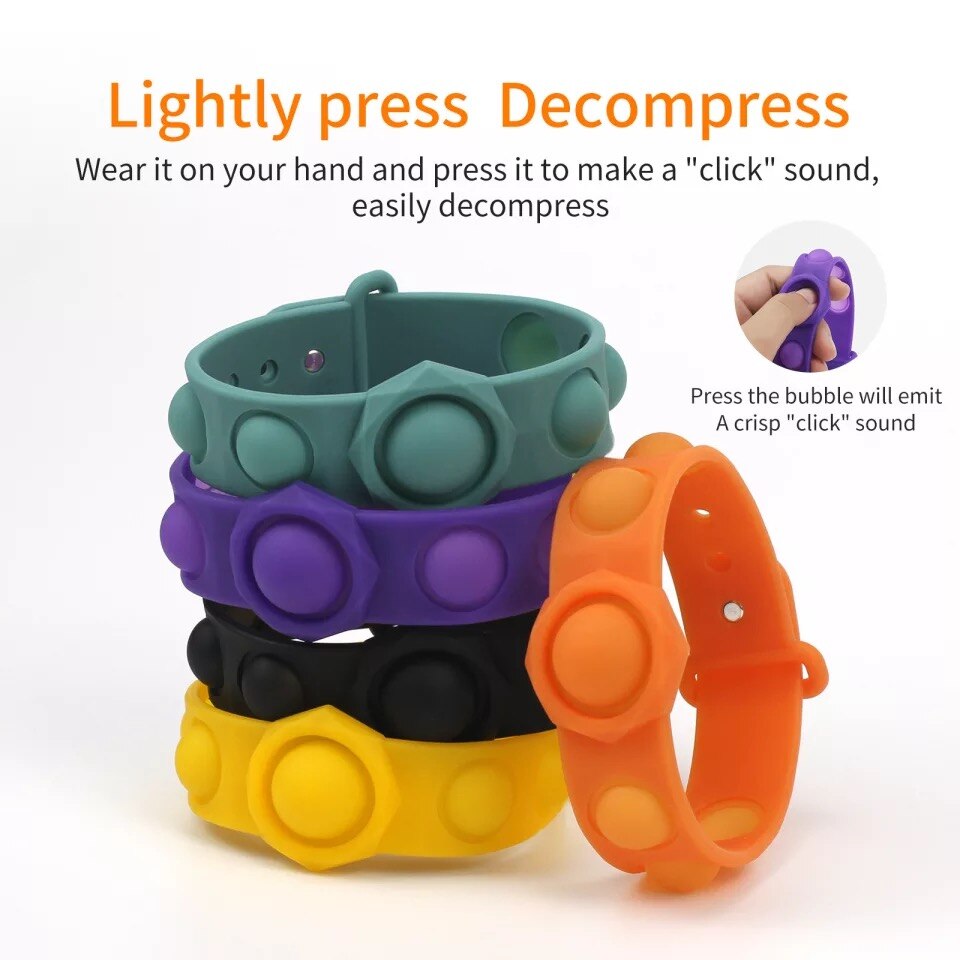 Silicone Bubble Bracelet Toy Stress Relief Fidget Wristband Toy Wearable Sensory Wristband Toys For Children Adults Office