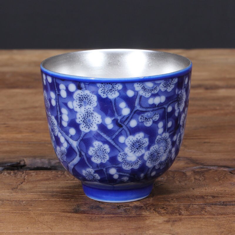 Tasse à thé à Double fond de 65ml, bols à thé de style chinois, tasse en céramique, revêtement interne argenté, tasse impériale asiatique, beau service à thé: style 4