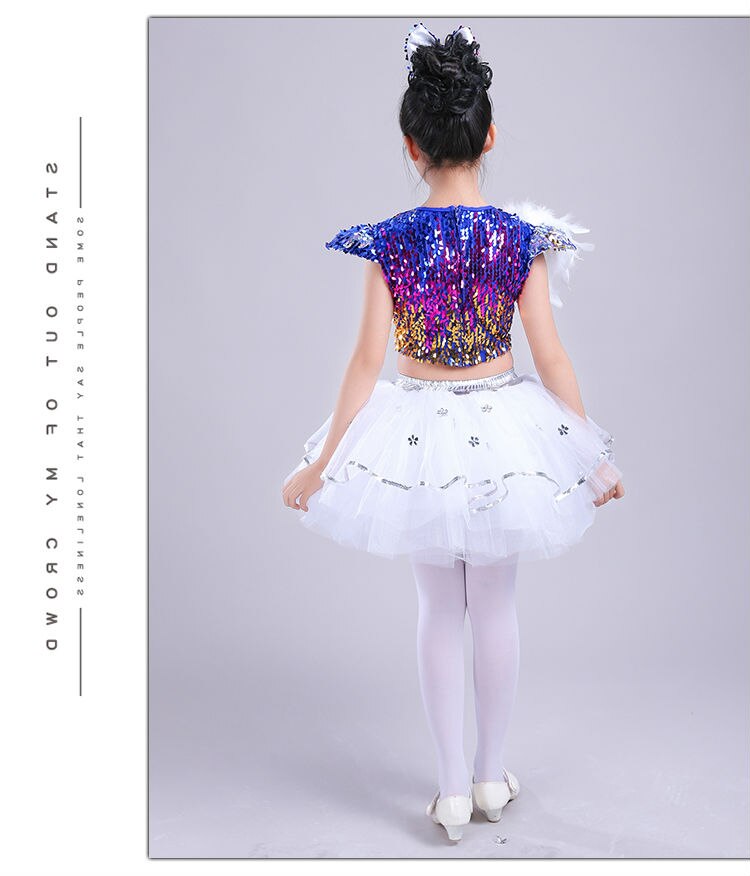 Modern Dance Girl Jazz Dance Children Sequin Hip Hop Costumes Stage Girl Jazz Dance Costumes Suit for Girls Crop Top and Skirt