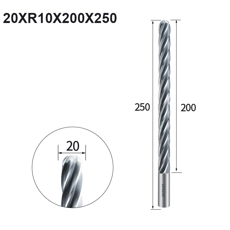 1 stuk kegelvormige kogelkop schuim graveerfrees eps piepschuim platte kop schroefboor hardmetalen frees cnc gereedschap: 20 xr 10 x 200 x 250