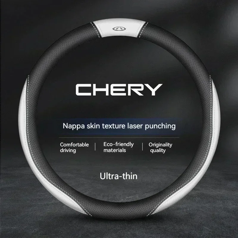 Leather Car Steering Wheel Cover Non-Slip 38cm For Chery Tiggo 7 Pro 20-21 TIGGO 8 Plus 4 5 3 2 T11 5X Amulet Fulwin Arrizo 5: black