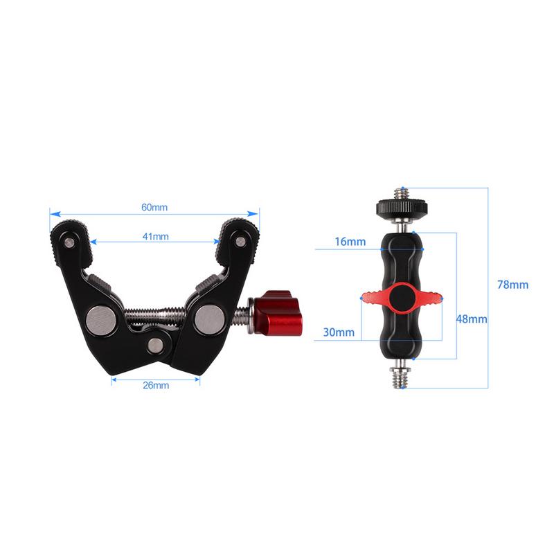 Bras magique pour appareil photo reflex, double sabot, rotule, pince crabe, support universel pour moniteur, pince à rotule, super support