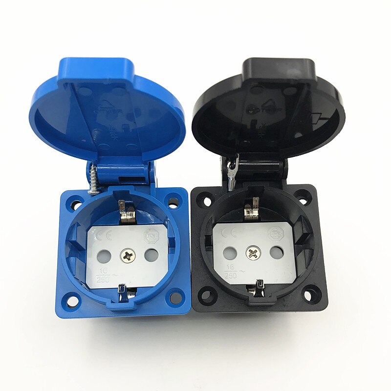 16A 250V Blauw Generator Bedieningspaneel Duitsland Waterdichte Socket Europese Stof Socket Voor Thuis Desktop Connector Plug