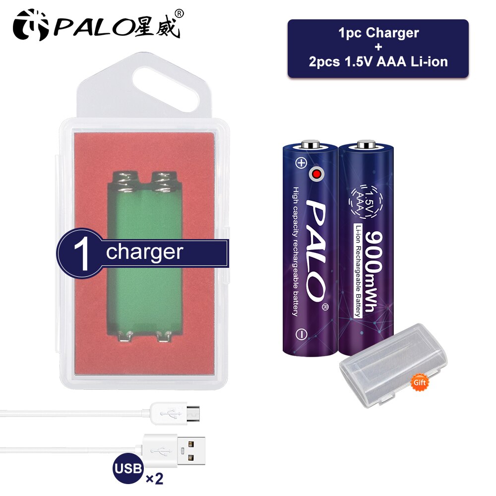 PALO AAA Battery 900mWh 1.5V Lithium-ion AAA rechargeable battery for Remote Control Toy light Batery 1.5v aaa li-ion battery: 2AAA and 1charger