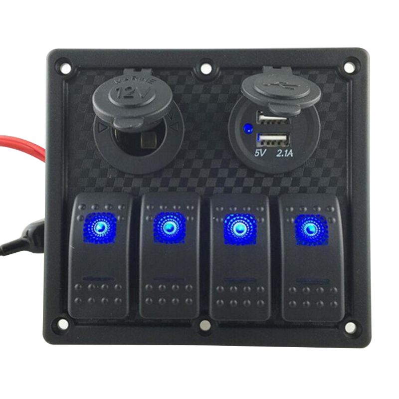 Auto Boot Rocker Switch Panel 4 Gang Schakelaars LED Dual Auto USB Lader Kleurrijke 12 v Voltmeter voor Auto boot Switch Panel