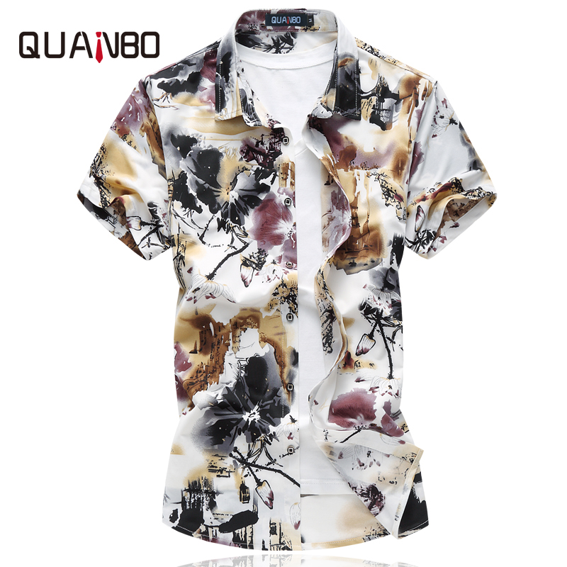 Quanbo herreskjorter plus størrelse 6xl sommer mænd afslappet stræktryk blomstret kortærmet skjorte mærketøj