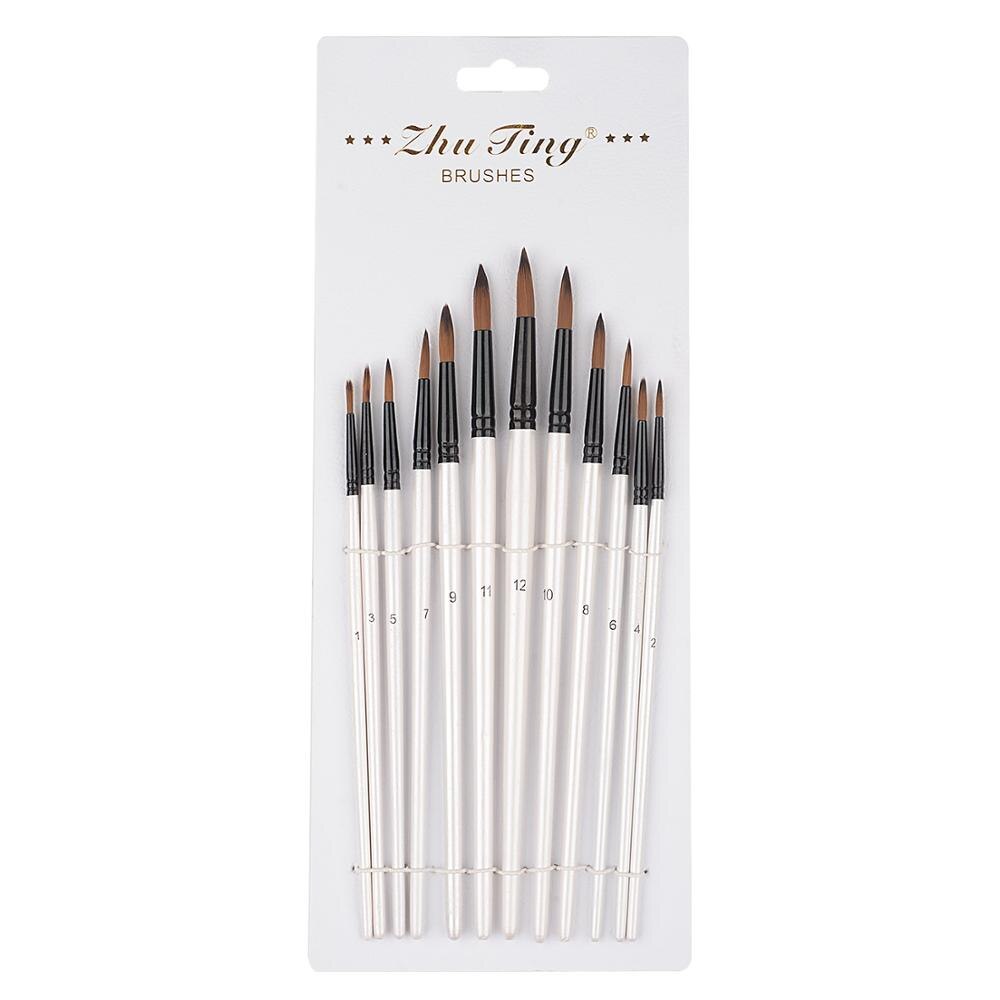 12 Stuks Nylon Borstels Aquarel Penseel Pen Set Ronde/Platte/Angel/Hazelaar Voor Acryl Olie body Painting Art Supplies: Round