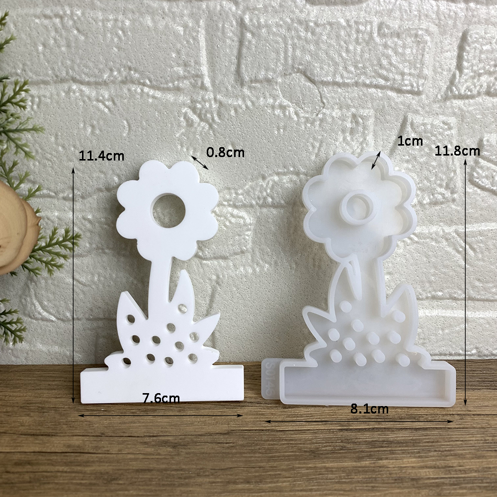 Molde de silicona para candelabro de flores, portavelas DIY para luz de té, molde de fundición de yeso y cemento, moldes artesanales de resina epoxi de girasol: Gris claro