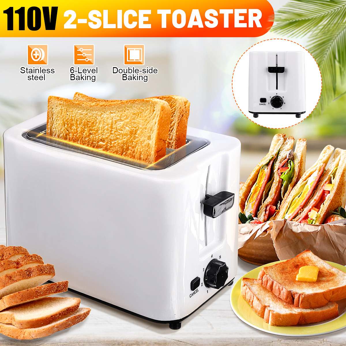 600W 2 Slice Bread Toaster Toast Making Machine Toasters Oven Baking Kitchen Appliances Breakfast Sandwich Breakfast Maker