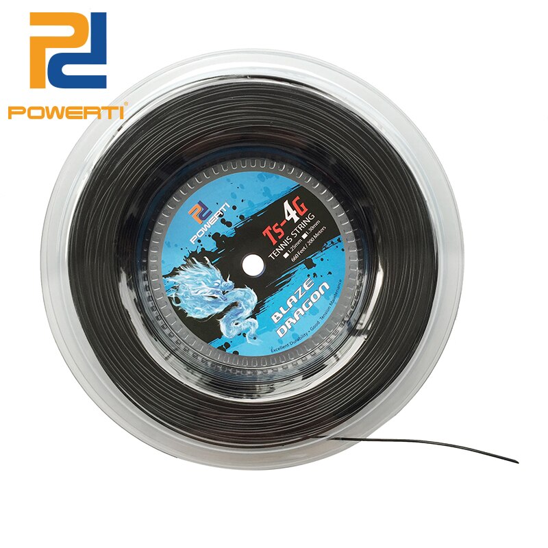 POWERTI 1.30mm/1.25mm Tennis String 4G Polyester Training Racket String 200m Reel Gym Sport Outdoor Black String