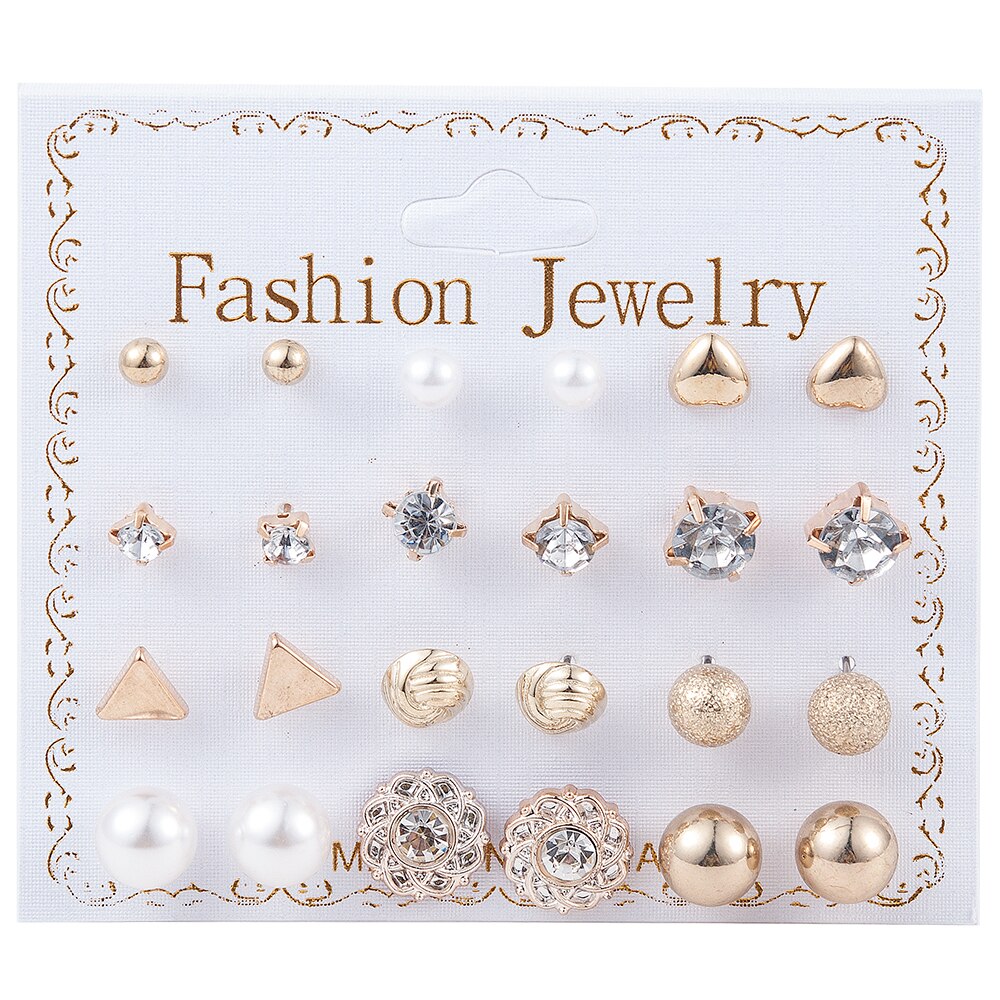 12~36 Pairs Women Girls Resin Plastic Crystal Diamante Flower Stud Earrings Set Random Style Gold Color Jewelry: ROSE GOLD COLOR