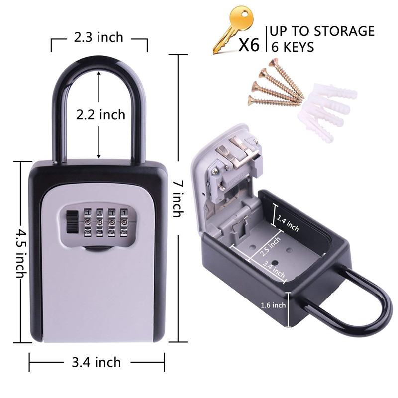 Key Lock Box Wall Mount Key Lock Box 4-Digit Combination Key Storage Lock Box Weatherproof for Outdoor Indoor