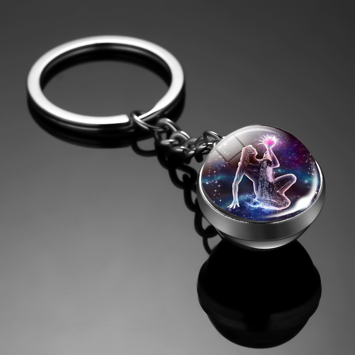 Llavero con dijes Original, llavero de 12 constelaciones, llavero luminoso de bola de cristal de doble cara, accesorios colgantes para coche, llaveros: Verde