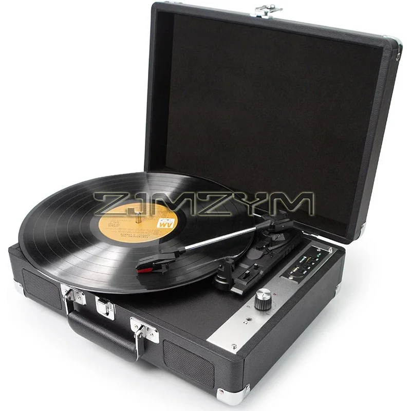 Reproductor de discos de vinilo portátil vintage, tocadiscos de tres velocidades ajustables Bluetooth 5,0 con salida de sonido de cubo, tocadiscos pроигры eusтль: Azul cielo