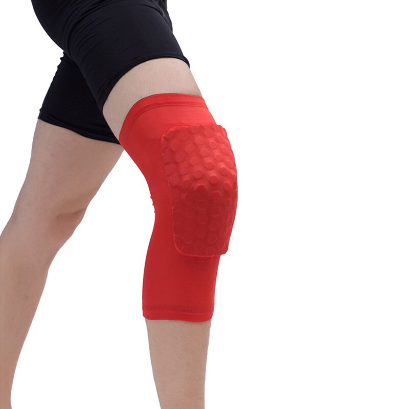 Sports Injury Support Antislip Basketball Leg Knee Guard Pad Long Sleeve Protector Gear Honeycomb Pad Crashproof: red L