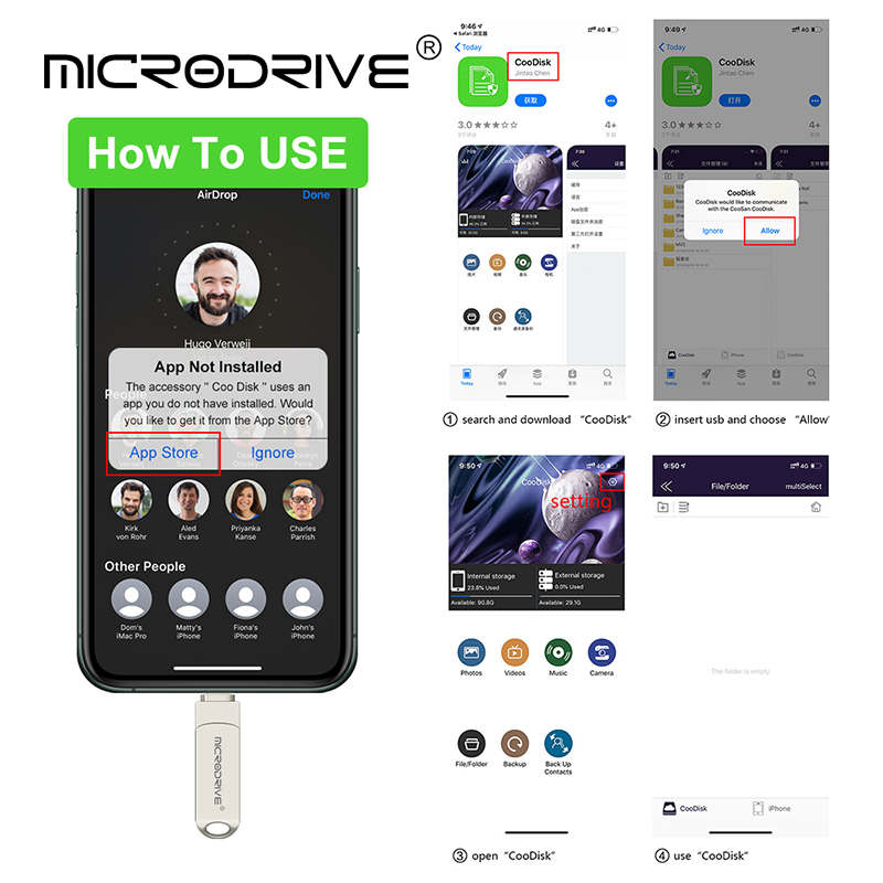 OTG Flash Drive USB3.0 for iPhone with 2 in 1 USB to lightning & usb 3.0 pendrive for iPhone 6/7/8//11/12/13 /14/ for Ipad