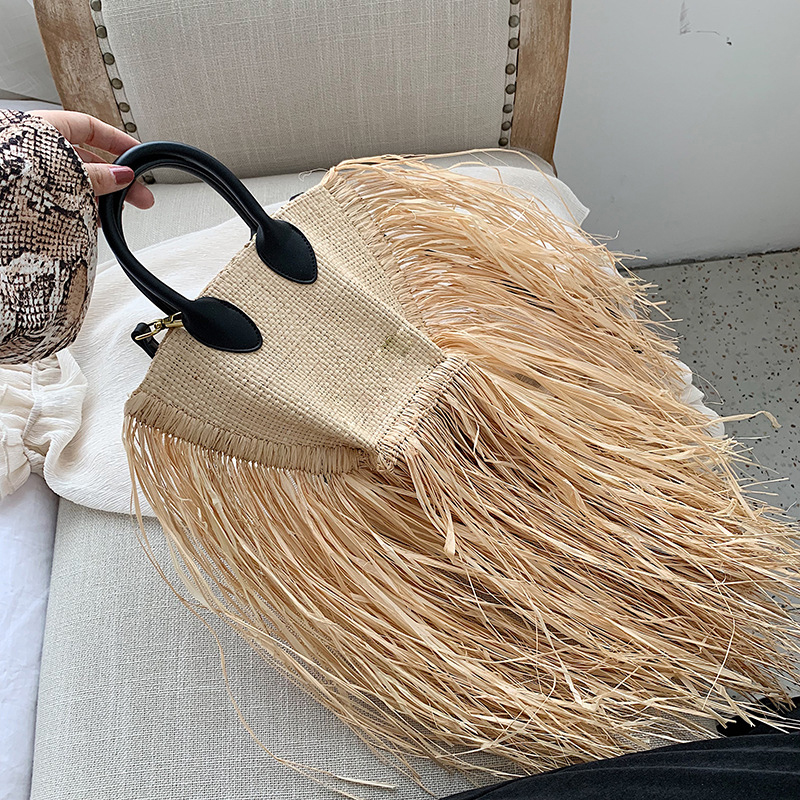 Tassel Straw Bags Women Rattan Weave Handbags Luxury Handmade Paper Shoulder Crossbody Bags Summer Beach Purses