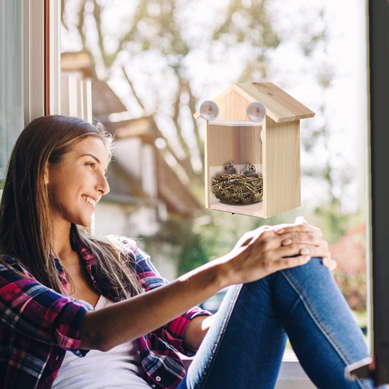 DIY Bird Nest Wood Birds Nest Wooden Hanging Bird House Wall-Mounted Handmade Eco-friendly Birds Cage Outdoor Birdhouse Garden